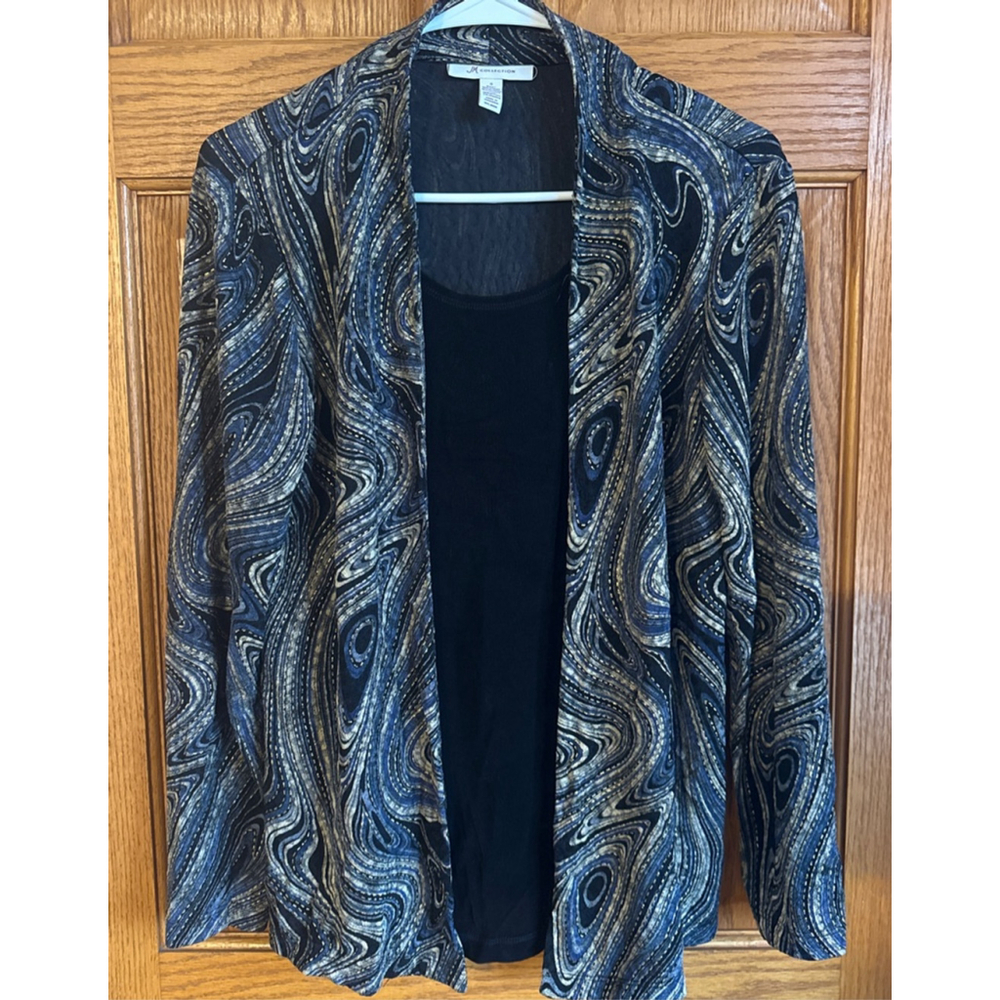 Women's JM Collection Blue Black Swirl Cardigan S
